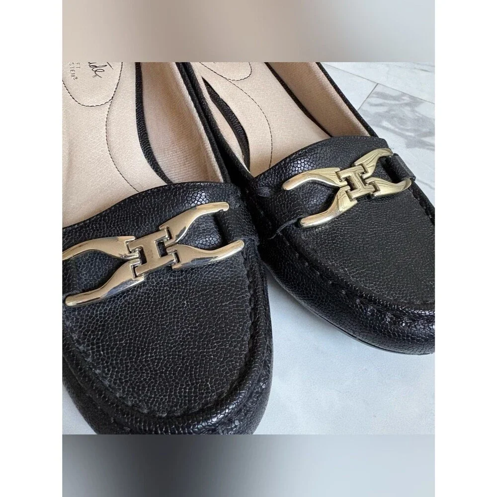 Life Stride Black Leather Loafers with Silver Accent Hardware Size 9.5